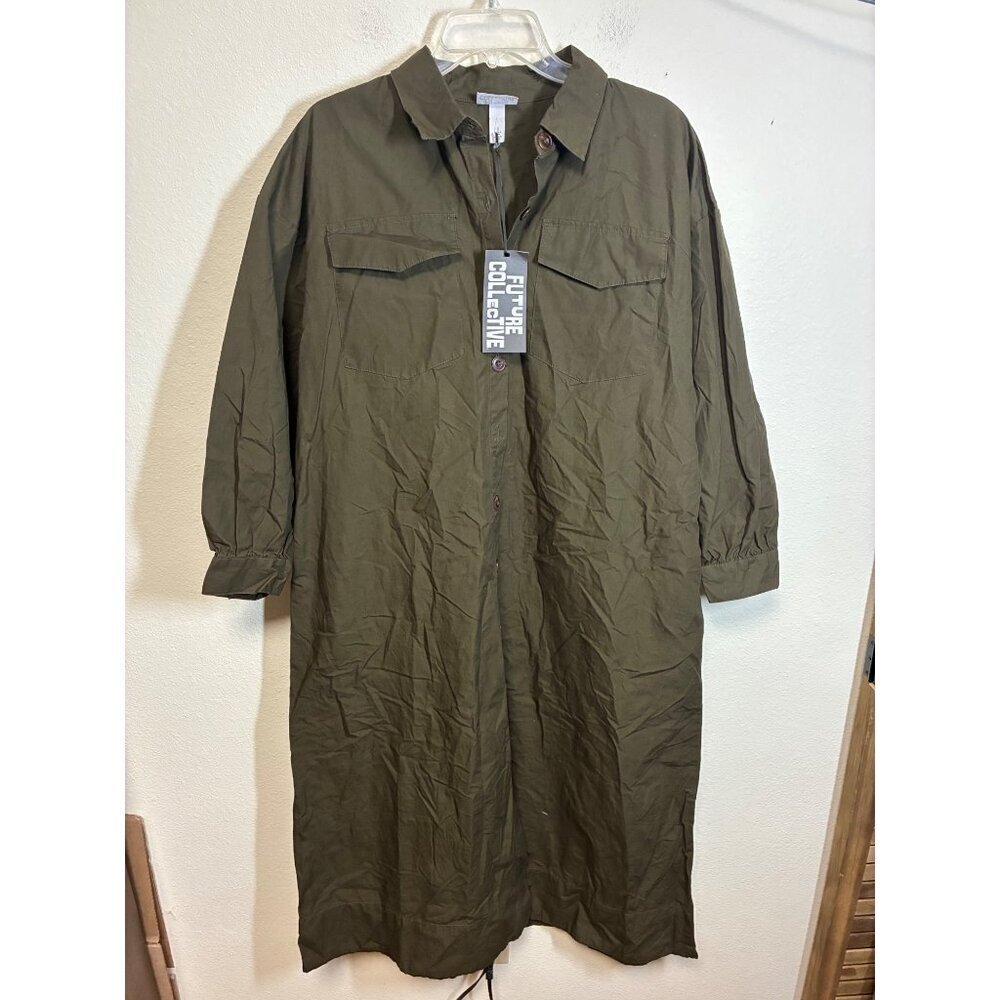 NWT Future Collective Dress Button Up Shirt Style Maxi Long Sleeve Size Small